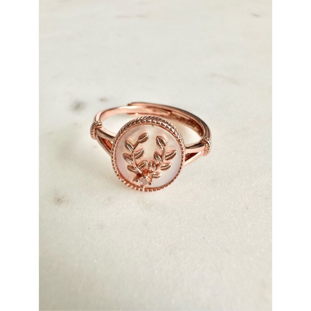 Rose gold color olive branch mother of pearl adjustable ring ￼ - Picture 4 of 9